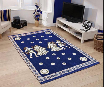 BLINKSYMART Blue Velvet Carpet(152.4 cm,  X 213.36 cm, Rectangle)