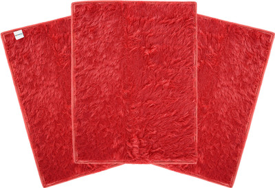 HOMESTIC by Kuber Industries Polyester Bathroom Mat(Red, Free, Pack of 3)