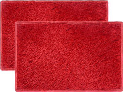 KUBER INDUSTRIES Velvet Floor Mat(Red, Pack of 2, Medium)