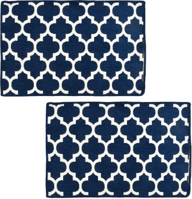 Furnishing Hut Velvet Floor Mat(Blue, Small, Pack of 2)