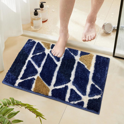 F i Microfiber Door Mat(Trangle Blue, Small)