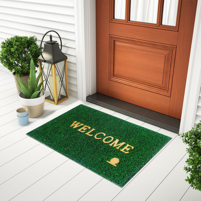 Accentdecor PVC (Polyvinyl Chloride), Rubber Door Mat(GREEN/BLACK ONLY WELCOME 40x60 cm, HOME, OFFICE, WELCOME DOOR MAT, Free)