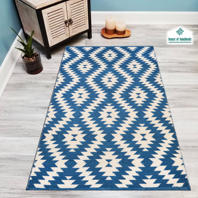 house of handmade Cotton Floor Mat(Blue, Large)