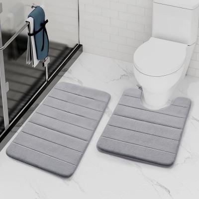 Buganda Microfiber Bathroom Mat(Grey, Medium, Pack of 2)