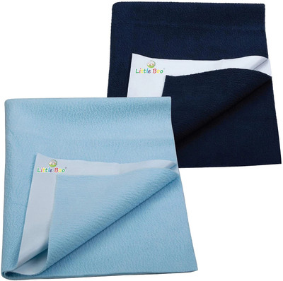 Little Boo Fleece Baby Bed Protecting Mat(SkyBlue & NavyBlue, Small, Pack of 2)