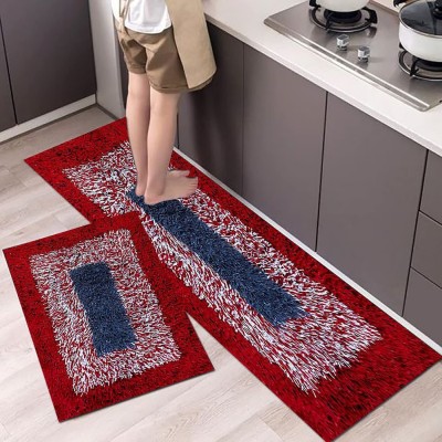 GroverTrading Cotton Door Mat(Red, Large, Pack of 2)