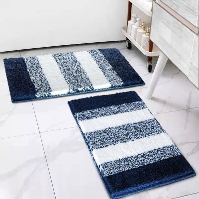 Roseate Microfiber Bathroom Mat(Blue, Medium, Pack of 2)