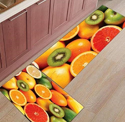 shri radhe Polyester Floor Mat(Orange, Large, Pack of 2)