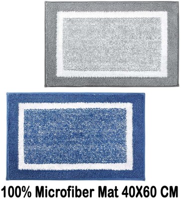 MAA HOME CONCEPT Microfiber Door Mat(Blue, Lt-Grey, Medium, Pack of 2)