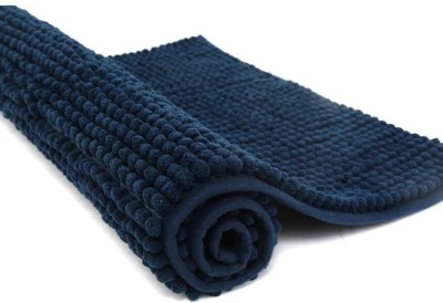 MY HOME Microfiber Bathroom Mat(Blue, Large)