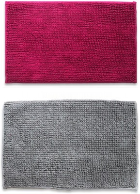 EXOTICE Microfiber Door Mat(Grey & Pink, Medium, Pack of 2)