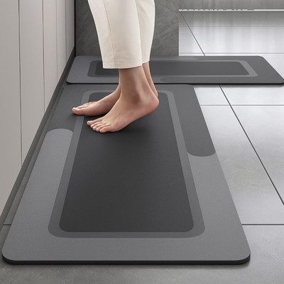 Lichee Rubber, Velvet Kitchen Mat(Grey, Pack of 2, Free)