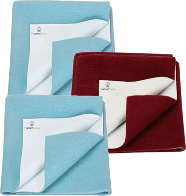 MummCare Cotton Baby Bed Protecting Mat(Sea Blue, Sea Blue, Maroon, Pack of 3, Small)