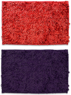 EXOTICE Polyester Door Mat(Red & Purple, Medium, Pack of 2)