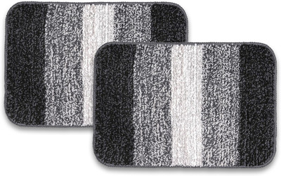 STATUS Microfiber Bathroom Mat(Black, Medium, Pack of 2)