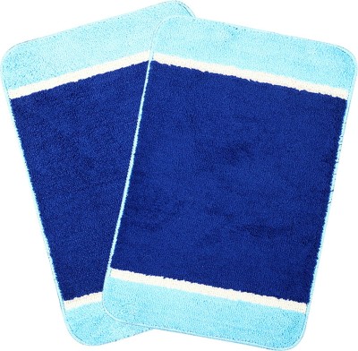 Saral Home Microfiber Bathroom Mat(Blue, Medium, Pack of 2)