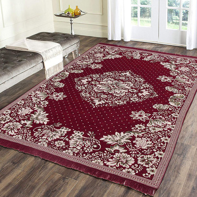 TruewalleT Red Chenille Carpet(5 ft,  X 7 ft, Rectangle)