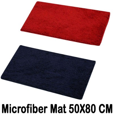 MAA HOME CONCEPT Microfiber Door Mat(Red & Blue, Large, Pack of 2)