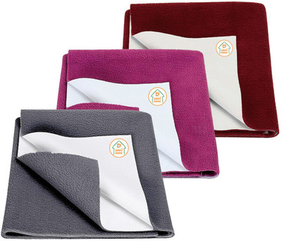 D BABY HOME Cotton Baby Bed Protecting Mat(Grey + Rani Pink + Maroon, Pack of 3, Small)