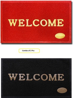 A CUBE LUXURY SOLUTIONS Rubber, PVC (Polyvinyl Chloride) Door Mat(Red, Black, Medium, Pack of 2)