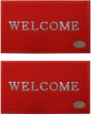 VSTUCART PVC (Polyvinyl Chloride) Door Mat(Red, Small, Pack of 2)