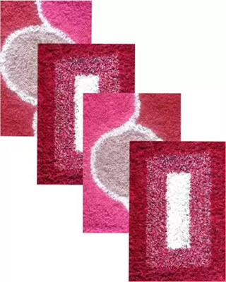 Shagun Enterprises Cotton Door Mat(Red and Pink, Small, Pack of 4)