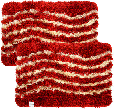 HOMESTIC by Kuber Industries Microfiber Door Mat(Red & Cream, Medium, Pack of 2)