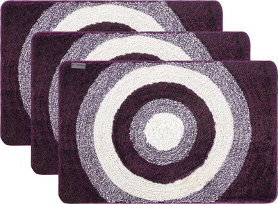 HOMESTIC Microfiber Floor Mat(Violet, Cream, Pack of 3, Medium)