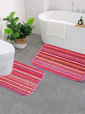 Saral Home Polyester Bathroom Mat(Pink, Medium, Pack of 2)