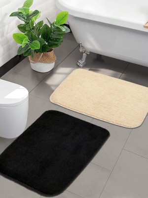 Saral Home Microfiber Bathroom Mat(Beige, Black, Small, Pack of 2)