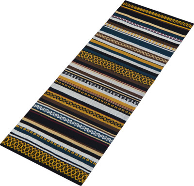 house of handmade Cotton Floor Mat(Yellow Stripe, Medium)
