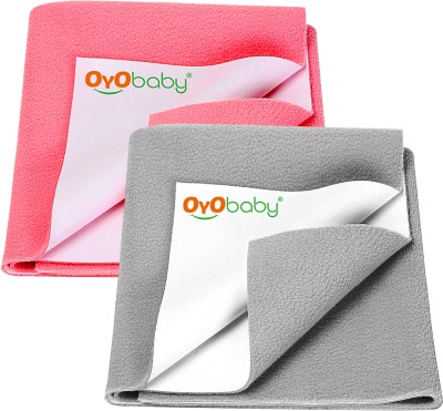 Oyo Baby Fleece Baby Bed Protecting Mat(Grey, Salmon Rose, Medium, Pack of 2)