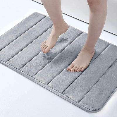 KRDHome Velvet Bathroom Mat(Grey, Medium, Pack of 2)