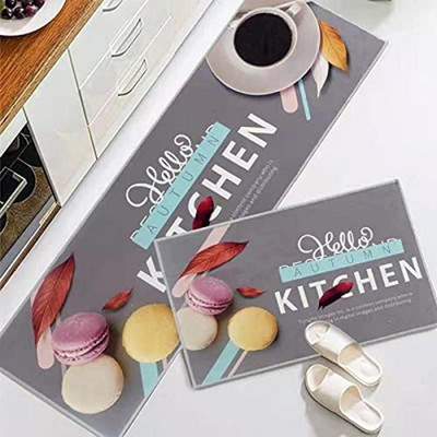 HomeCloud Velvet Kitchen Mat(Grey, Pack of 2, Medium)