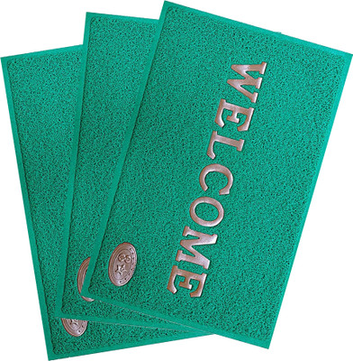 floaz PVC (Polyvinyl Chloride) Door Mat(Green, Pack of 3, Medium)