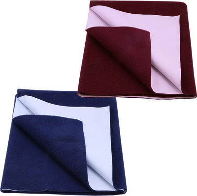 Cashmera Cotton Baby Bed Protecting Mat(Maroon,Dark Blue, Pack of 2, Small)