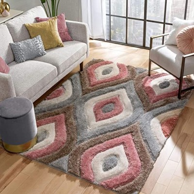 Anabia Pink, Grey Polyester Carpet(3 ft,  X 5 ft, Rectangle)