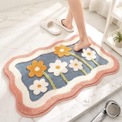 SR Handloom Microfiber Bathroom Mat(Multicolor, Small)