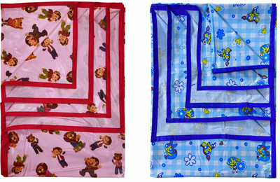 ECOSOFT Plastic Baby Bed Protecting Mat(BLUE PPG & PINK MONKEY, Large, Pack of 2)