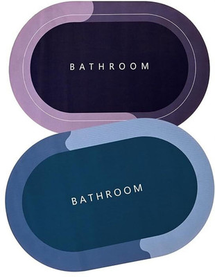 Jazox Rubber Bathroom Mat(Blue, Pack of 2, Free)