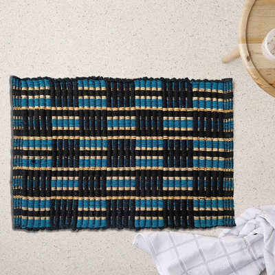 ADGARG Cotton, Polyester Floor Mat(Blue, Medium, Pack of 2)