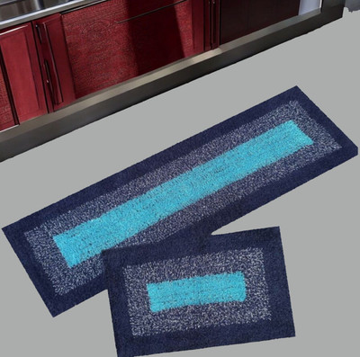 CLOUDIA Cotton Door & Floor Mat(Blue, Pack of 2, Extra Large)