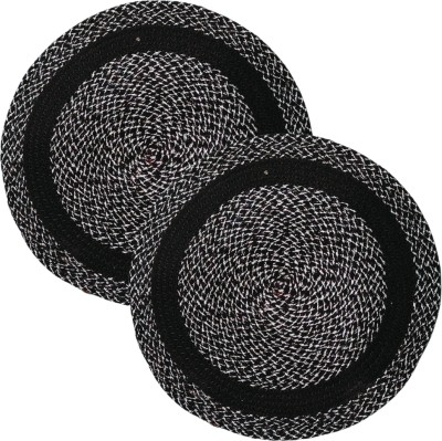 PS Homes Cotton Door Mat(Black, Medium, Pack of 2)