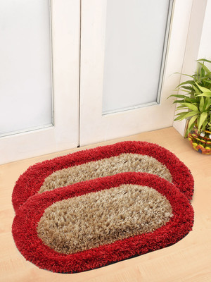 Fabinaliv Polyester Door Mat(Red, Small, Pack of 2)