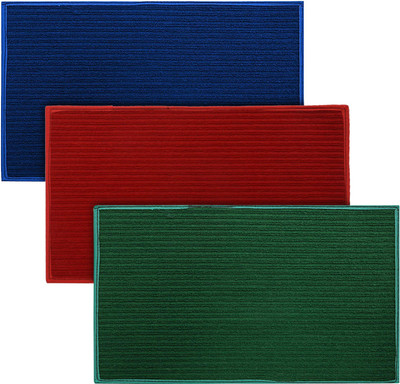 KUBER INDUSTRIES Microfiber Door Mat(Red & Green & Blue, Free, Pack of 3)