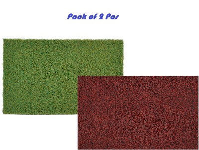 A CUBE LUXURY SOLUTIONS Rubber, PVC (Polyvinyl Chloride) Floor Mat(Green Yellow Mix, Maroon Black Mix, Medium, Pack of 2)