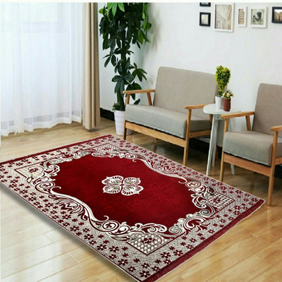 WebDealz 140 cm  X 210 cm Polyester, Chenille Carpet(Rectangle, Maroon)