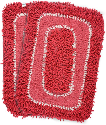 HOMESTIC by Kuber Industries Microfiber Door Mat(Red, White, Medium, Pack of 2)