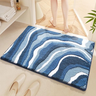 Roseate Microfiber Bathroom Mat(Marble 40x60 cm (Blue) Pack of 1, Medium)