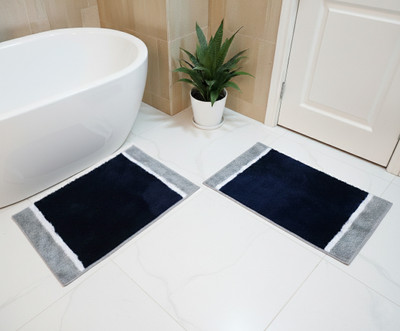 Weave Arts Microfiber, Rubber Bathroom Mat(Navy Blue, Pack of 2, Medium)